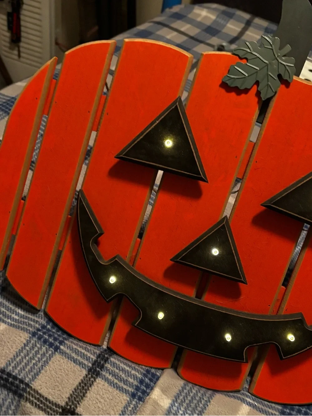 Orange Wooden Jack-O'-Lantern Wall Accent with Black Face